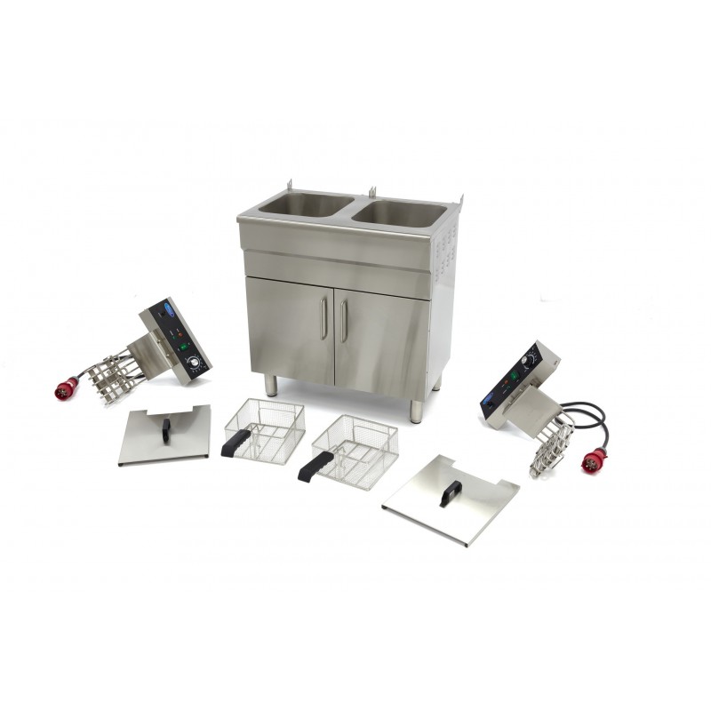 Comprar Freidora 2 x 16 litros 2 cestas con grifo de vaciado y soporte en Pepebar