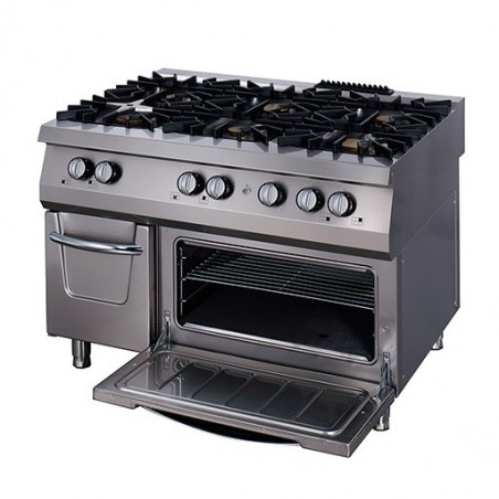 Comprar Cocina industrial a gas 6 fogones con horno eléctrico y armario en Pepebar