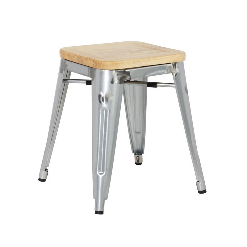 Comprar Taburetes bajos galvanizados con asiento de madera Bolero Bistro 4 unidades GM634 en Pepebar