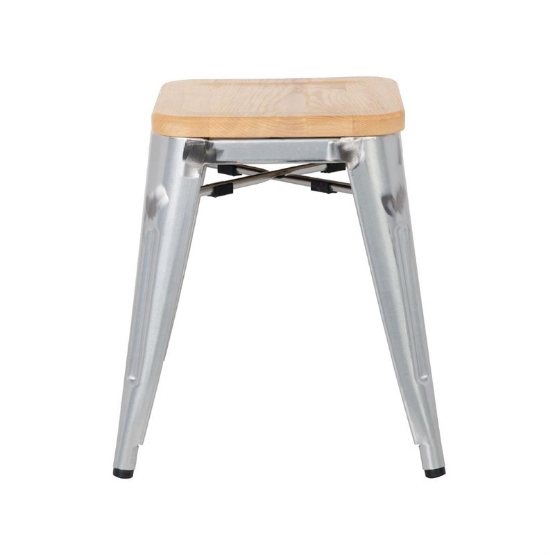 Comprar Taburetes bajos galvanizados con asiento de madera Bolero Bistro 4 unidades GM634 en Pepebar