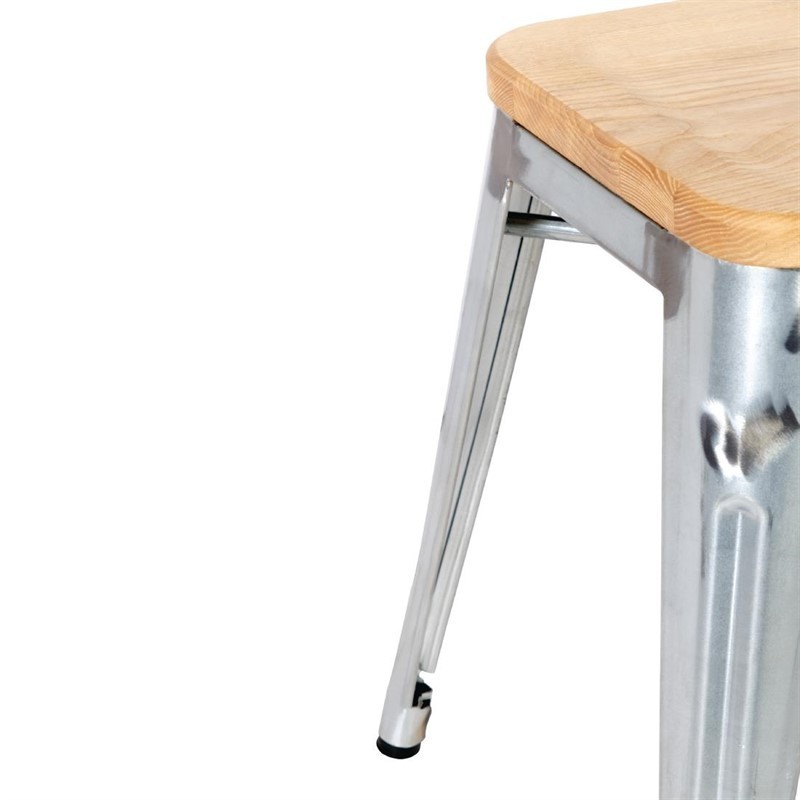 Comprar Taburetes bajos galvanizados con asiento de madera Bolero Bistro 4 unidades GM634 en Pepebar