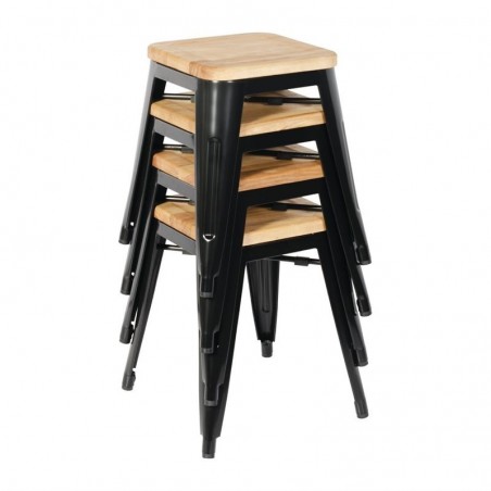 Comprar Taburetes Bajos con Asiento de Madera Bolero Bistro Negro 4 unidades GM635 en Pepebar