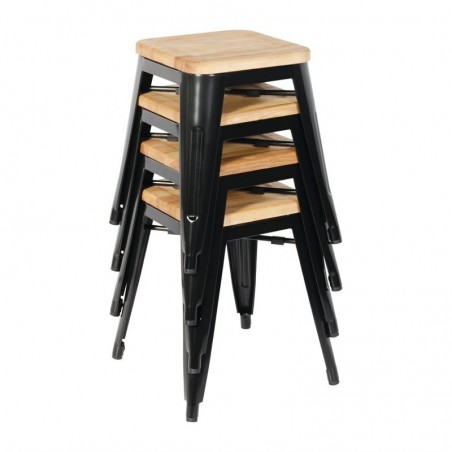 Comprar Taburetes Bajos con Asiento de Madera Bolero Bistro Negro 4 unidades GM635 en Pepebar