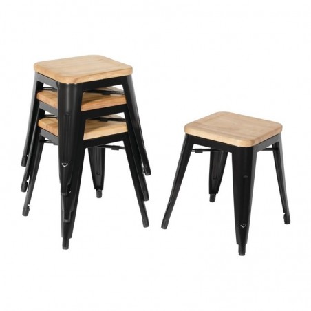 Comprar Taburetes Bajos con Asiento de Madera Bolero Bistro Negro 4 unidades GM635 en Pepebar