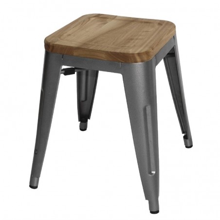 Comprar Taburetes bajos con asiento de madera Gun Metal Bolero Bistro 4 unidades GM636 en Pepebar