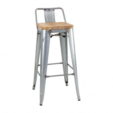 Comprar Taburetes altos con respaldo y asiento de madera Bolero Bistro de acero galvanizado 4 unidades FB627 en Pepebar