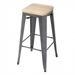 Taburetes Altos con Asiento de Madera Gun Metal Bolero Bistro 4 unidades GM639