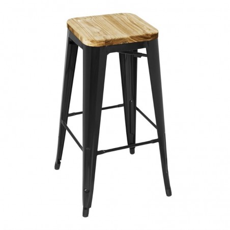 Comprar Taburetes Altos con Asiento de Madera Negro Bolero Bistro 4 unidades GM640 en Pepebar