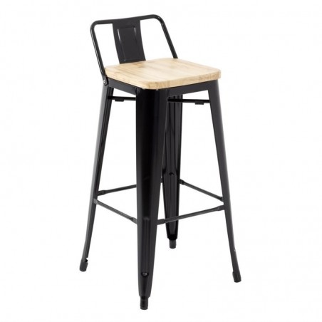 Comprar Taburetes Altos con Respaldo y Asiento de Madera Negro Bolero Bistro 4 unidades FB623 en Pepebar