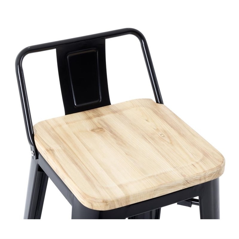 Comprar Taburetes Altos con Respaldo y Asiento de Madera Negro Bolero Bistro 4 unidades FB623 en Pepebar