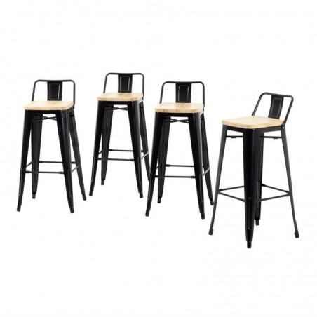 Comprar Taburetes Altos con Respaldo y Asiento de Madera Negro Bolero Bistro 4 unidades FB623 en Pepebar