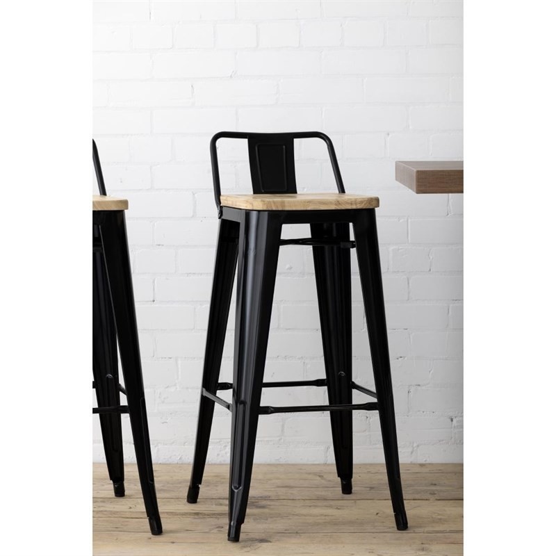Comprar Taburetes Altos con Respaldo y Asiento de Madera Negro Bolero Bistro 4 unidades FB623 en Pepebar