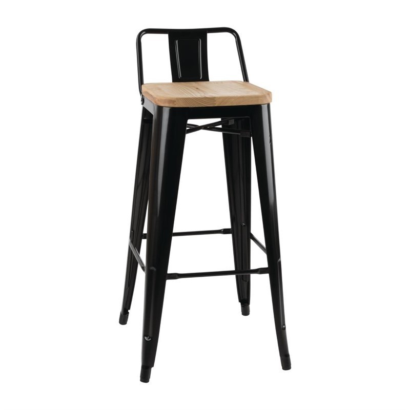 Comprar Taburetes Altos con Respaldo y Asiento de Madera Negro Bolero Bistro 4 unidades FB623 en Pepebar