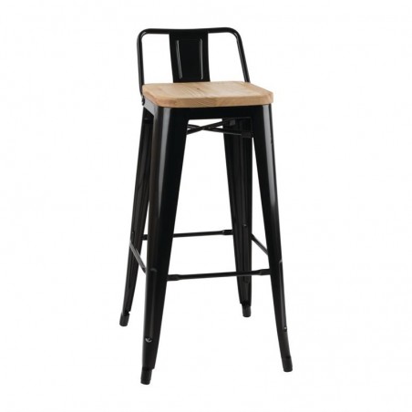 Comprar Taburetes Altos con Respaldo y Asiento de Madera Negro Bolero Bistro 4 unidades FB623 en Pepebar