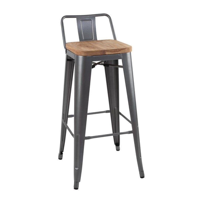 Comprar Taburetes Altos con Respaldo Asiento de Madera Gun Metal Bolero Bistro 4 unidades FB624 en Pepebar
