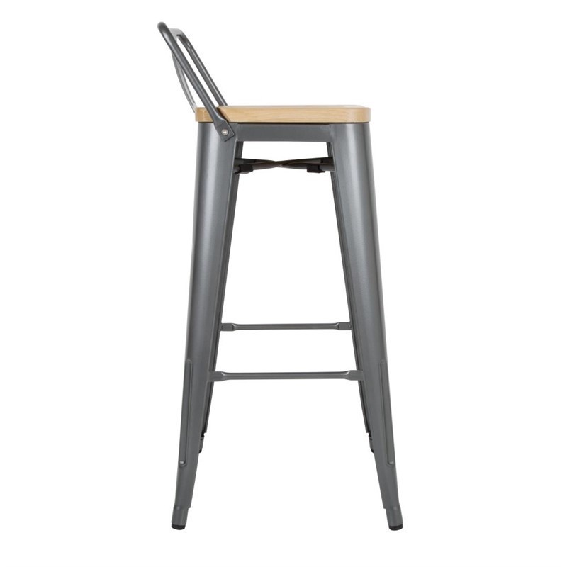 Comprar Taburetes Altos con Respaldo Asiento de Madera Gun Metal Bolero Bistro 4 unidades FB624 en Pepebar