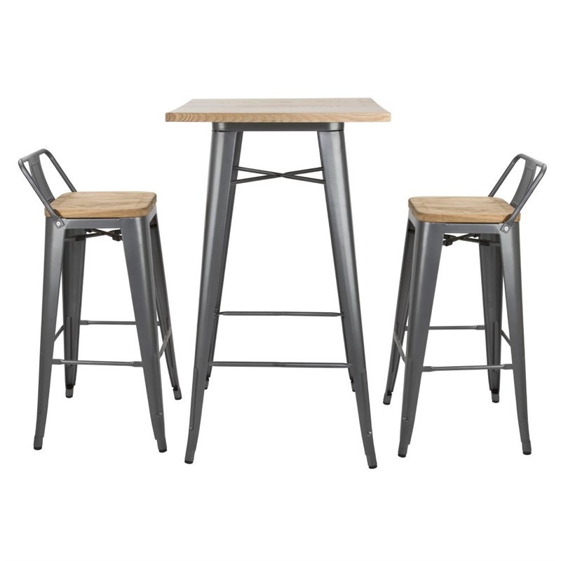 Comprar Taburetes Altos con Respaldo Asiento de Madera Gun Metal Bolero Bistro 4 unidades FB624 en Pepebar