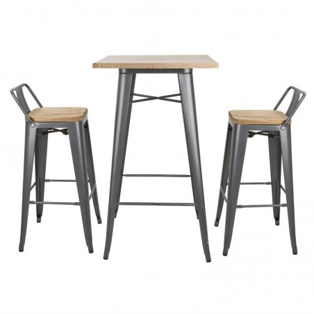 Comprar Taburetes Altos con Respaldo Asiento de Madera Gun Metal Bolero Bistro 4 unidades FB624 en Pepebar