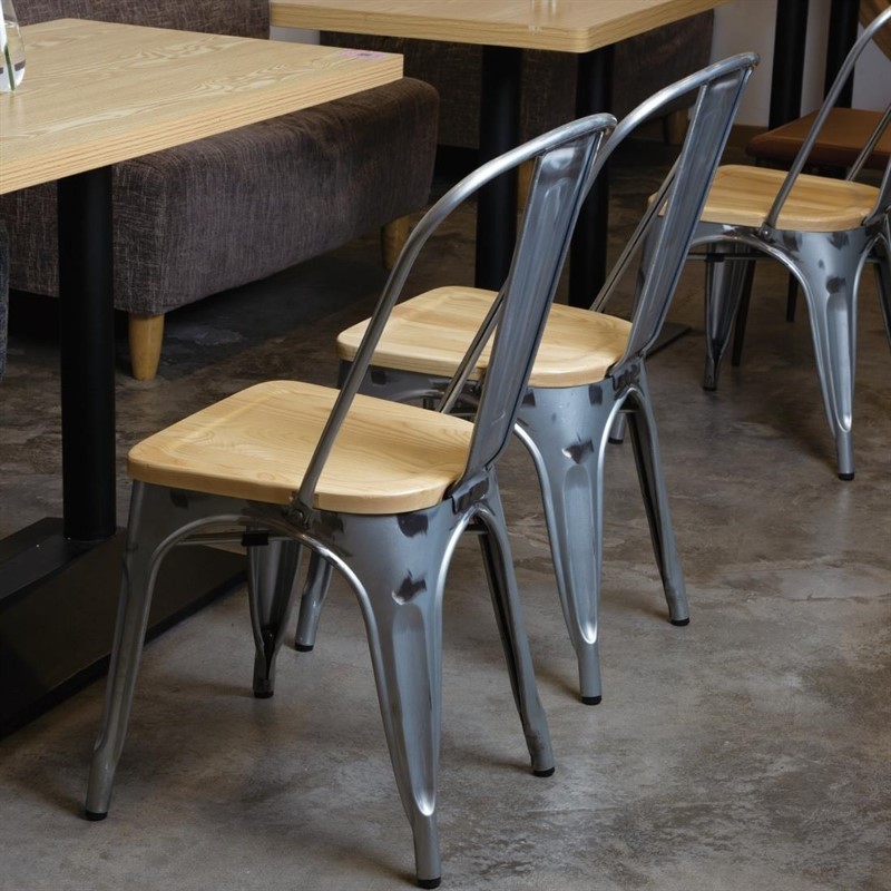 Comprar Sillas Bistro con Asiento de Madera Bolero Galvanizadas 4 unidades GM642 en Pepebar