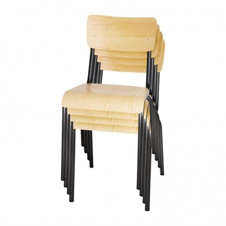 Comprar Sillas Cantina asiento de madera y respaldo gris metálico Bolero 4 unidades FB942 en Pepebar