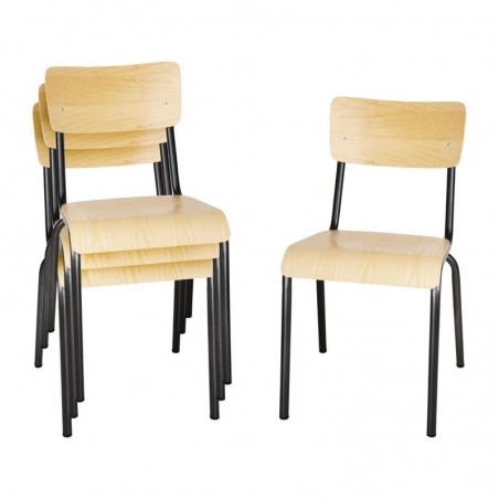 Comprar Sillas Cantina asiento de madera y respaldo gris metálico Bolero 4 unidades FB942 en Pepebar