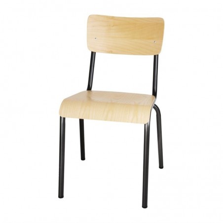 Comprar Sillas Cantina asiento de madera y respaldo gris metálico Bolero 4 unidades FB942 en Pepebar
