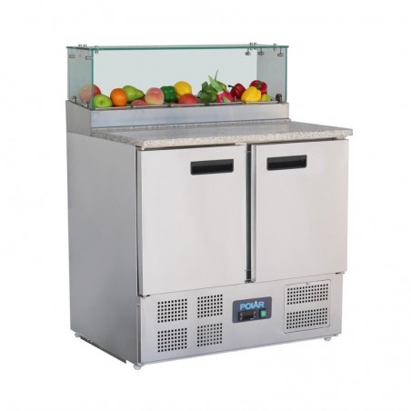 Comprar Mostrador refrigerado para preparación de pizza 2 puertas con protector de cristal Polar G-Serie 256 litros GH266 en Pepebar