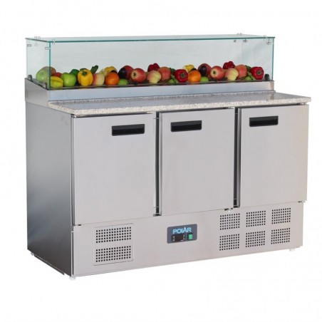 Comprar Saladette preparación de pizzas 3 puertas con cristal protector Polar G-Serie 436 litros GH267 en Pepebar