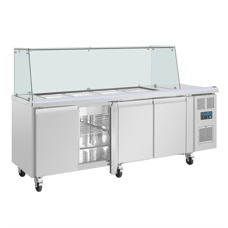Comprar Saladette refrigerada GN 1/1 con ruedas 4 puertas y pantalla protectora U-Serie Polar UA019 en Pepebar