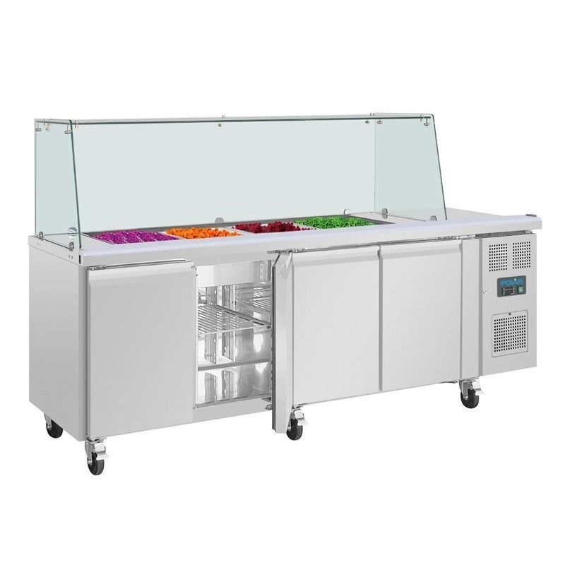 Comprar Saladette refrigerada GN 1/1 con ruedas 4 puertas y pantalla protectora U-Serie Polar UA019 en Pepebar