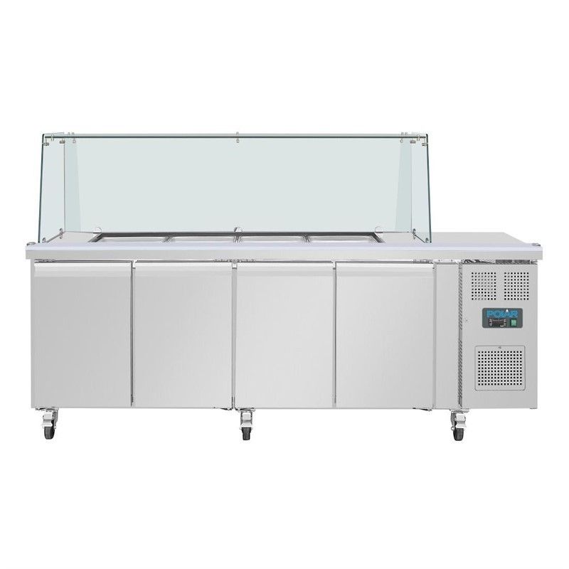 Comprar Saladette refrigerada GN 1/1 con ruedas 4 puertas y pantalla protectora U-Serie Polar UA019 en Pepebar