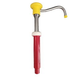 Bomba con mando botón amarillo adaptable 20cc/ml tubo bomba inox caño curvo inox y pie de succión. Hovicon CON-BK AMARILLO - Catálogo Dispensadores y dosificadores de salsa