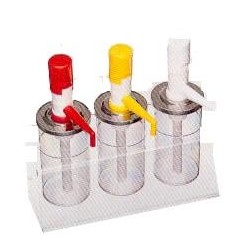 Dosificadores con pulsador de botón maxi tapa inox grupo 3 soporte plexiglas - Catálogo Dosificadores completos de plástico