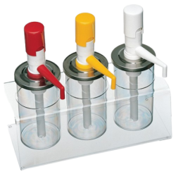 Dosificadores con pulsador de botón tapa inox grupo 3 maxi soporte plexiglas - Catálogo Dosificadores completos de plástico