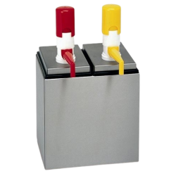 Dosificadores inox grupo 2 con recipientes rectangulares de plástico negro 2,5 litros - Catálogo Dispensadores y dosificadores de salsa