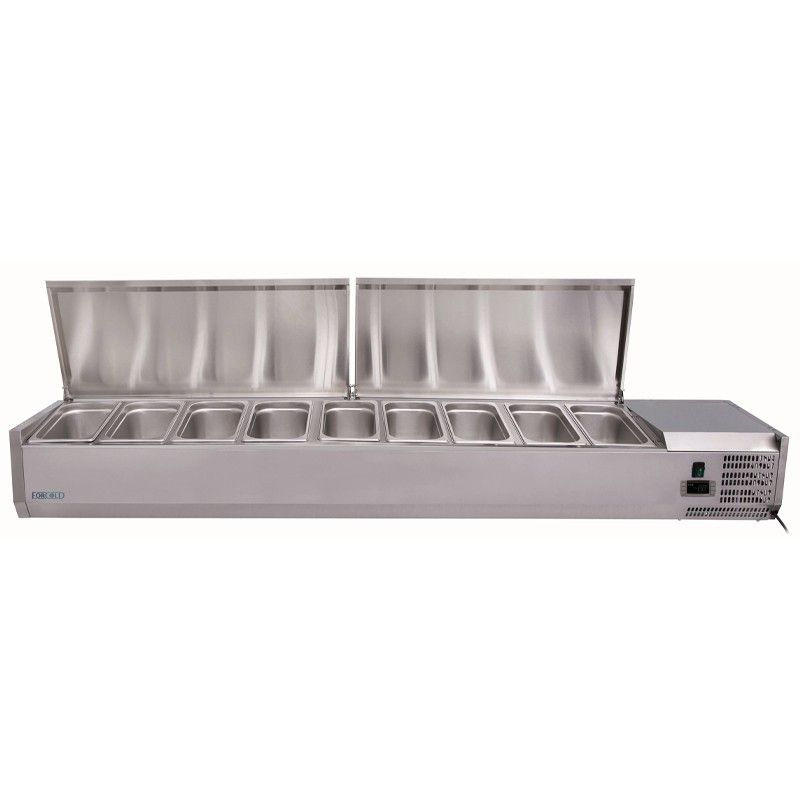 Comprar Vitrina refrigerada sin cubetas tapa inox serie 380 ancho 2000 mm pizza Fimar G-VRX2000-380SS en Pepebar