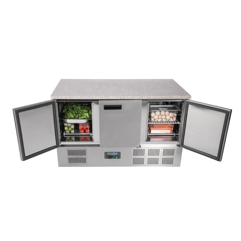 Comprar Bajo Mostrador frigorífico Polar mesa mármol litros 3 puertas 368 litros CL109 en Pepebar