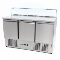 Mesa refrigerada de preparación 137 cm 3 puertas para 8 x 1/6 gn con tapa de cristal