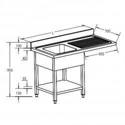 Fregadero inox 1200x700 cuba y espacio para lavavajillas Fimar