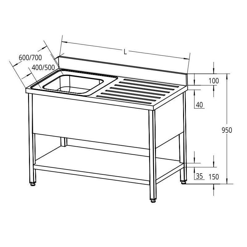 Comprar Fregadero un seno a la izquierda inox con escurridor y estante inferior 140x70 Fimar GD147BL1 en Pepebar