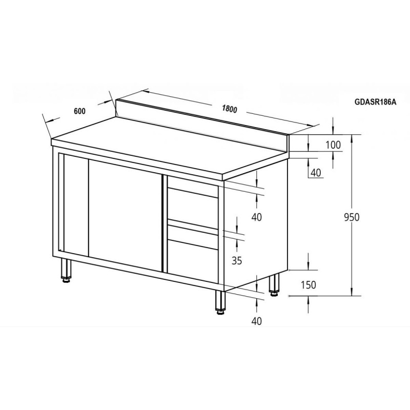 Comprar Mesa con puertas correderas y estante intermedio inox 180x60 Fimar GDASR186A en Pepebar