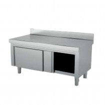 Mesa de acero inox mural con puertas deslizantes y fondo 600 mm con varios anchos