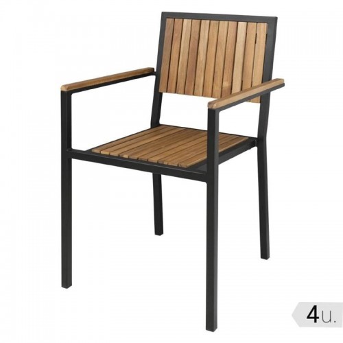 Comprar Silla Bolero de madera acacia con brazos y marco de acero (4 uds.) en Pepebar