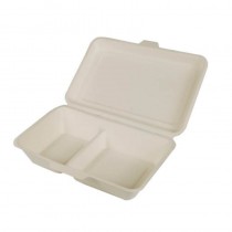 25 Envases para comida de caña de azúcar con 2 compartimentos 6,5 cm x 24 cm x 15,5 cm