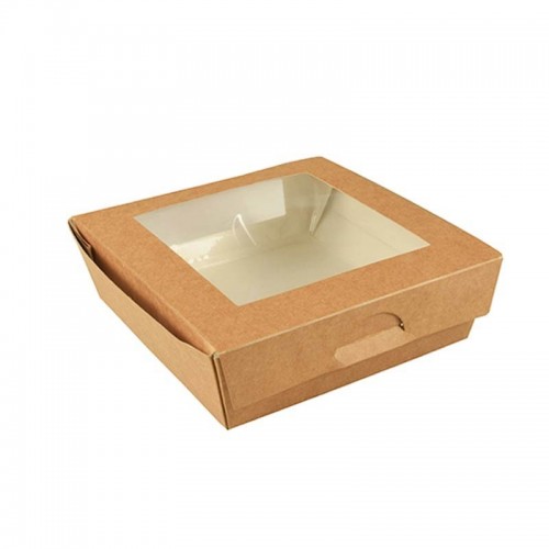 Comprar 25 Envases cuadrados de cartón con ventana de PLA para especialidades 1000 ml 16 cm x 16 cm x 5 cm en Pepebar