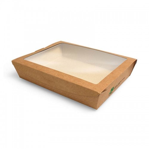 Comprar 40 Envases cuadrados de cartón con ventana de PLA 1000 ml 4,5 cm x 18 cm x 13 cm en Pepebar