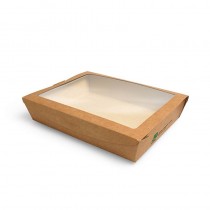 40 Envases cuadrados de cartón con ventana de PLA 1500 ml 4,5 cm x 21 cm x 16 cm