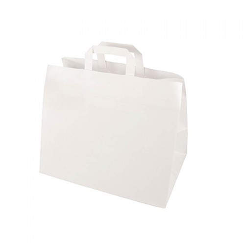 Comprar 50 Bolsas de papel con asa 27 cm x 32 cm x 17 cm color blanco en Pepebar