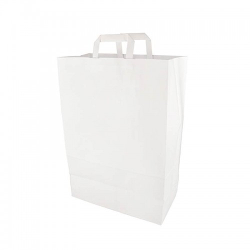 Comprar 50 Bolsas de papel con asa 44 cm x 32 cm x 17 cm color blanco en Pepebar