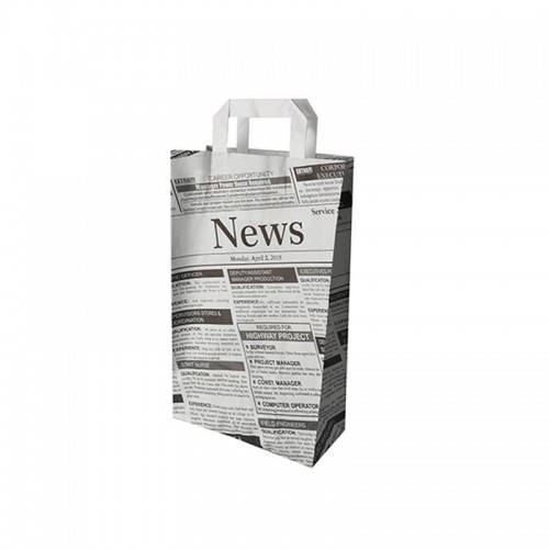 Comprar 50 Bolsas de papel con asa diseño Newsprint 44 cm x 32 cm x 17 cm en Pepebar